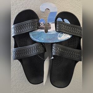 Hawaiian Black Double-Strap Slide Sandals